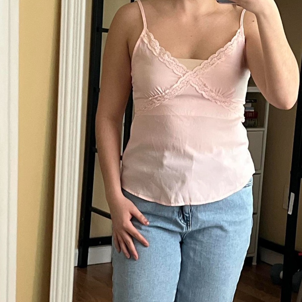 Women's Pink Lace Trim Cami Top